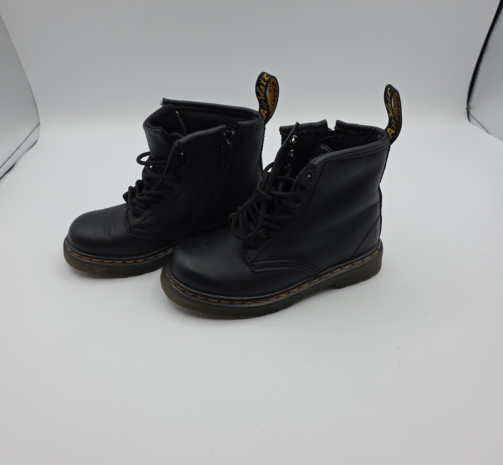 Dr. Martens Kids Black Lace-Up Ankle Boots with Yellow Heel Loop